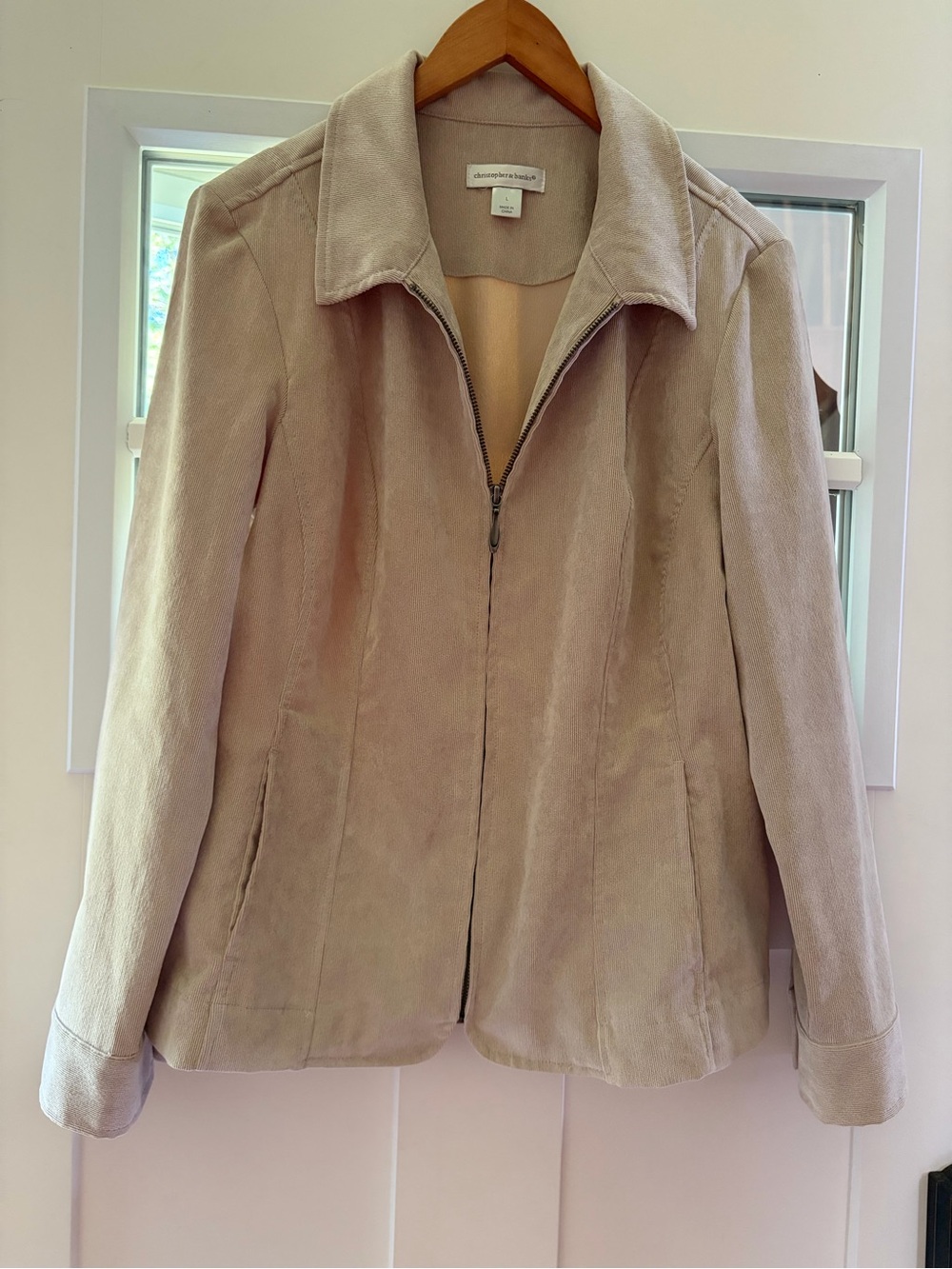 Christopher & Banks Light Beige Zip-Up Leather Jacket